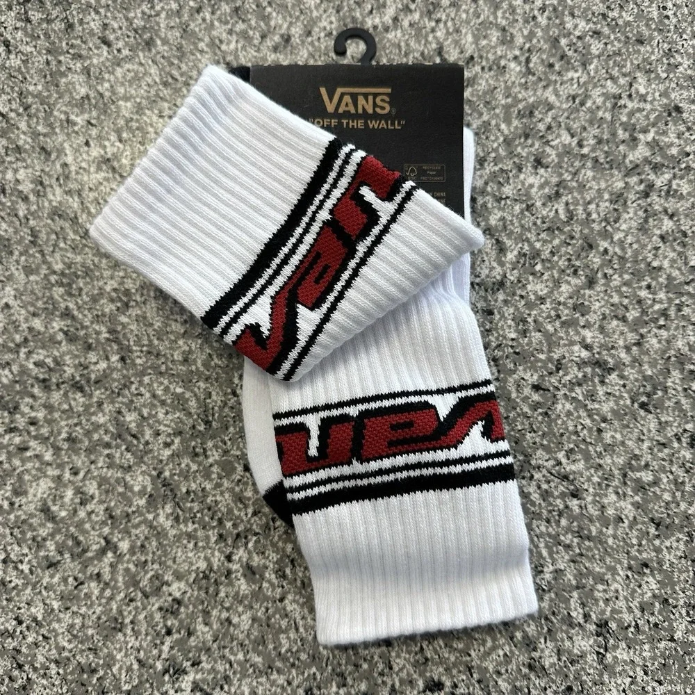 Vans Crew Socks Mens 6.5-9 Off The Wall White Yellow 2K Bar Logo 66 White